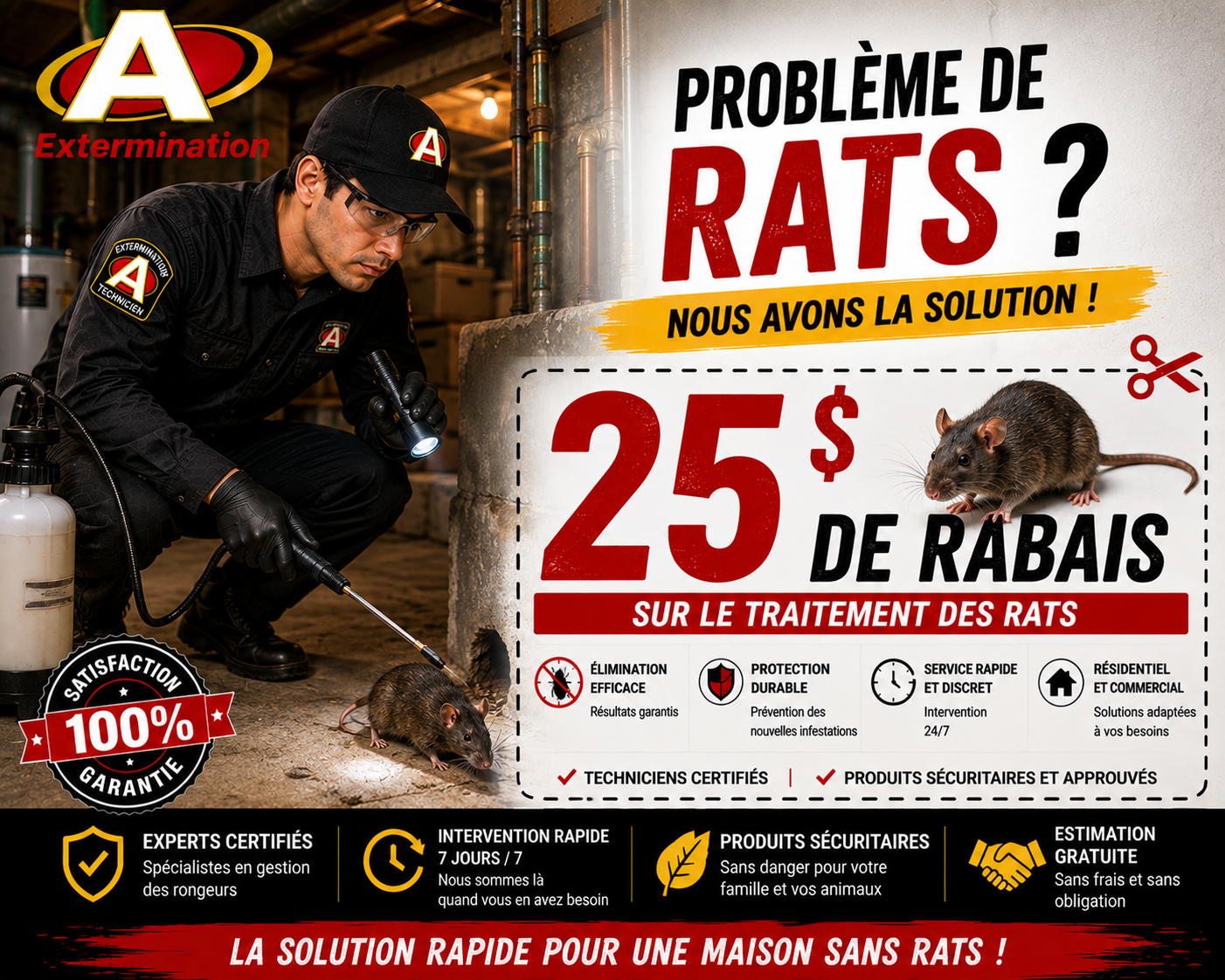 Service professionnel d’extermination de rats